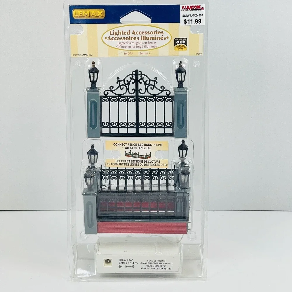 Lemax Lighted Wrought Iron Fence #54303 Village Accessory Set